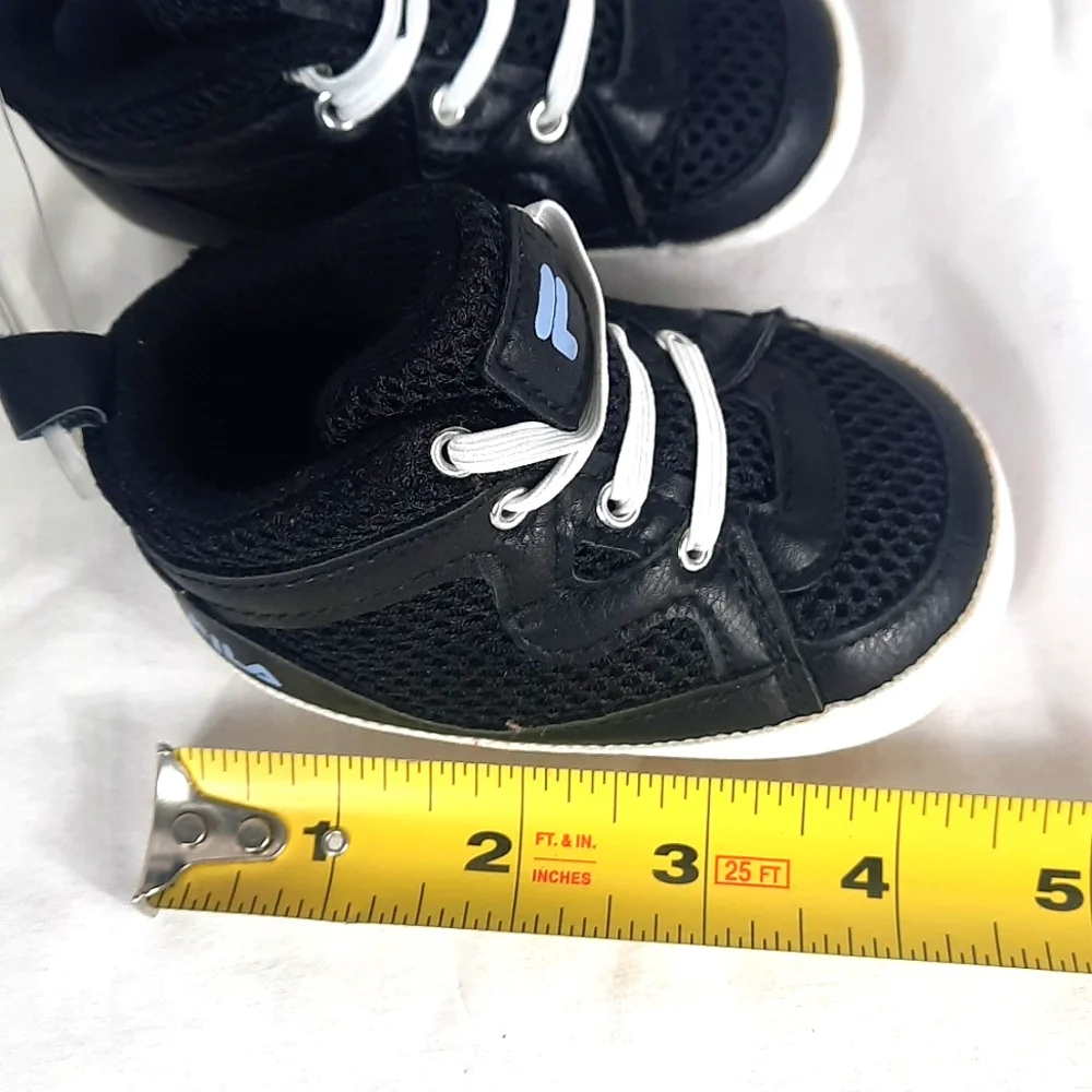 Fila Baby Crib Shoes Size 6-12 Months Black White NEW